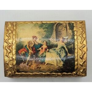 Vintage Italy Florentine Florentia Gild Box Wood  Decorative Romance Scene